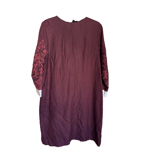 Topshop Embroidered Shift Dress Size 12 Burgundy 3/4 Sleeve Peter Pan Collar - Picture 9 of 15